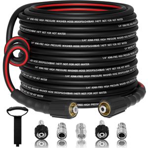 Flexible 1/4" Pressure Washer Hose 100FT,3600PSI Kink Resistant Power Washer Replacement Hose with Leak-Free M22-14mm&3/8" Quick Connect Kit,Used for Extension