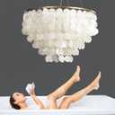 Modern Capiz Chandelier Lighting 5 Lights, Natural Shell Hanging Ceiling Light Fixtures Contemporary Seashell Coastal Chandeliers for Living Room Hallway Foyer