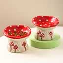 Ceramic Cat Slow Feeder, Cute Mushroom Shape Elevated Food Bowl, Shallow Raised Cat Dish, Anti Vomiting Whisker Fatigue Bowls