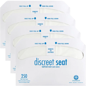 Hospeco Flushable Toilet Seat Covers - 1000 Pcs, 4 Packs of 250 - Disposable Paper Discreet Seats for Commercial Wall Dispenser, 16.75 x 14.25 Half-Fold, White