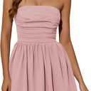 Wenrine Women's Sexy Strapless Summer Mini Dress Sleeveless Smocked A Lined Bubble Wedding Club Party Dress (Pink)