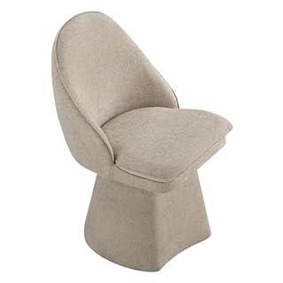 Swivel Dining Chair, Upholstered Mid Century Modern Deskchair with High Back, Linen Fabric Kitchen Chairs for Dining Room, Bedroom, Dressing Room, Khaki