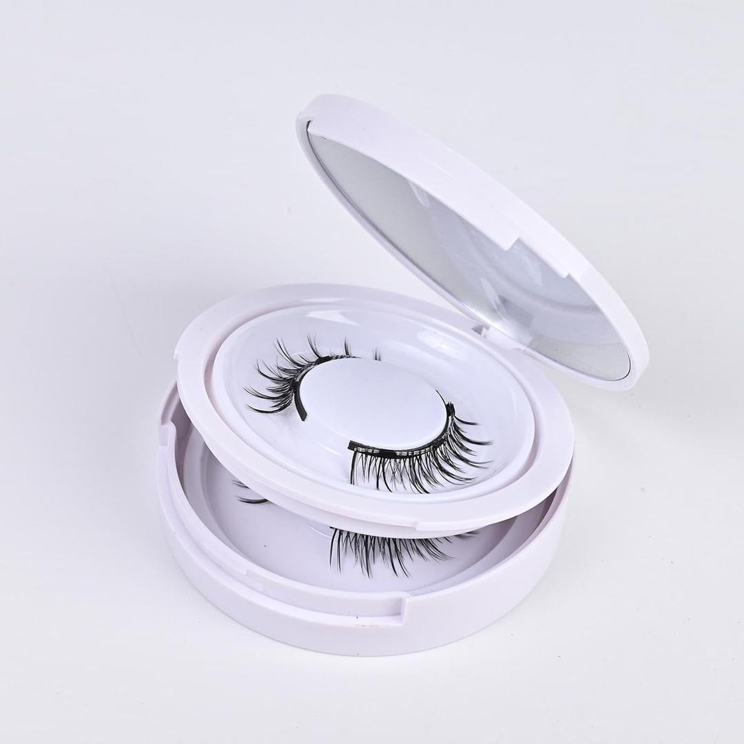 Magnetic False Eyelashes: Natural False Eyelashes, A Whole Flat Piece of Flat Eyelashes, Magnetic Eyelashes (USB04-6 Double Round Box + Tweezers)
