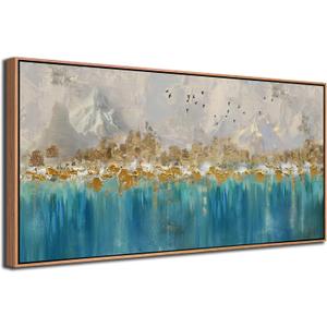 Arjun Framed Abstract Wall Art for Living Room Gold Blue Textured Canvas Art Wall Decor Bedroom Painting, Modern Picture Grey Mountain Artwork Home Office Wall Decoration, Large 40"x20"