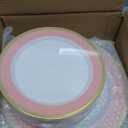 Glowserve 100PCS Pink Disposable Plastic Plates Include 50PCS 10.25inch Dinner Plate and 50PCS 7.5inch Dessert Plate Heavy Duty Plastic Dinnerware for Party Wedding Anniversary New Year