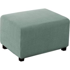 Turquoize Jacquard Ottoman Cover Stretch Storage Ottoman Slipcover Protector Covers Stretch Fabric Sofa Slipcover Footstool Cover Footrest Protector for Dogs (Large, Dark Cyan)