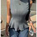 Verdusa Women's Bow Tie Backless Dressy Tops Ruffle Peplum Tank Tops Summer Elegant Outfits Grey Medium (Gray)