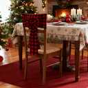 Newwiee 4 Pcs Christmas Bow Chair Back Covers Buffalo Plaid Bow Chair Cover Christmas Dining Seat Back Protector Slipcovers for Xmas Party Banquet Holiday Kitchen Decoration(Black, Red)