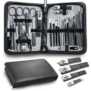 Manicure kit Personal Care Mens Grooming Kit, 30 in 1 Professional Nails Kit Pedicure Kit, Nail Clippers for Men and Beauty Tool Portable Set, with Luxurious Travel Case (Black)