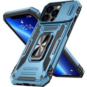 For iPhone 13 Pro Case with Stand, Slide Camera Cover, Military-Grade Matte Back Slim Fit Shockproof Protective Cover Compatible with iPhone 13 Pro, Working with Magnetic Car Mounts, Blue 5.10