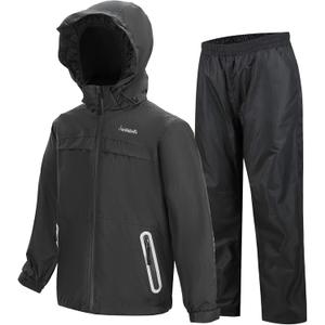 Kids Rain Suit Boys Girls Rain Gear Waterproof Youth Rain Jacket and Pants for Golf Fishing (11-13 Years, Black)
