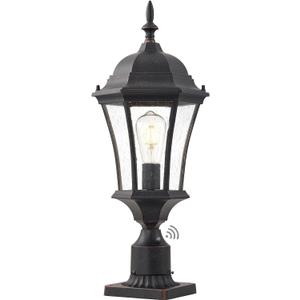 24in Outdoor Post Lights with Dusk to Dawn Sensor Aluminum Large Exterior Post Pier Mount Lantern Antique Bronze Pathway Post Lamp Garden Pole Lantern with Seeded Glass for Yard Garage