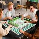 Green Stripe Mahjong Mat 31.5x31.5 Inch, Pink Stripes Decorative Frame Non-Slip and Noise Reduction Mah Jong Table Mat Cover Gifts for Mahjong Lovers Poker Board Games Dominoes
