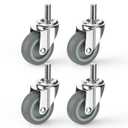 HOLKIE Caster Wheels 3 inch with No Brake Stem Casters, 1/2" -13 x 1-1/2" (Stem Diameter 1/2", Stem Length 1-1/2") Threaded Swivel Casters Set of 4 Heavy Duty Castors Grey