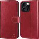 OCASE Compatible with iPhone 16 Pro Wallet Case, PU Leather Flip Folio Case with Card Holders RFID Blocking Kickstand [Shockproof TPU Inner Shell] Phone Cover 6.3 Inch 2024, Red