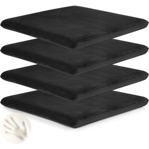 Set of 4 Square Chair Seat Cushion 18'' Round Memory Foam Non Slip Pads Soft Bar Stool Anti Slip Seat Lumbar Support Pillow for Home Office Kitchen Tatami Dining Living Room Decor Gift(Black)