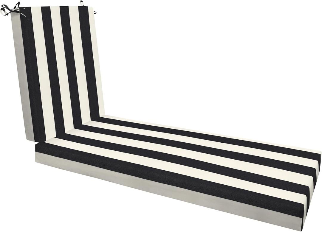 Honeycomb Outdoor Chaise, 22.5" W x 70" L, Cabana Stripe Black & Ivory Patio Cushion