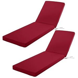 Comcaver Outdoor Chaise Lounge Cushion Set of 2, Fadesafe Water-Repellent Lounge Deck Reclining Chair Cushions for Patio Furniture Lawn Pool Resort Hotel, 80x26x3 Inch, Burgundy