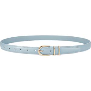 JASGOOD Women Skinny Leather Belt for Jeans Pants Fashion Ladies Thin Belt for Dress with Gold Single Prong Buckle (Suit Waist Size 26"-33", Light Blue)