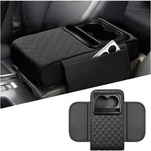 Mandark Car Center Console Armrest Pillow, Leather Memory Foam Auto Arm Rest Box Cover with Storage Bag, Waterproof Automotive Interior Elbow Protector Accessories, Universal Fit (Black)