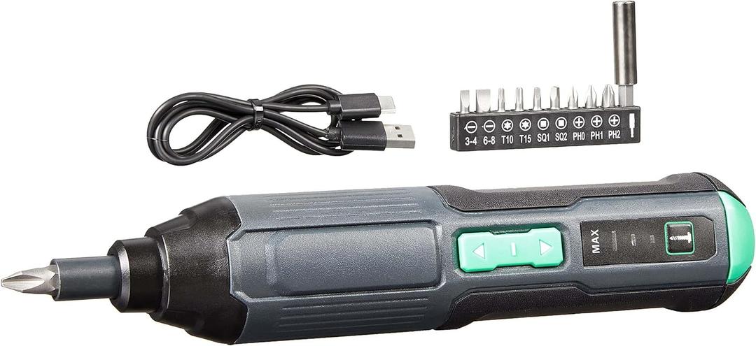 Amazon Basics by SKIL 4V Cordless Stick Screwdriver with 10-Piece Bit Set and USB Cable (Previously Denali brand)
