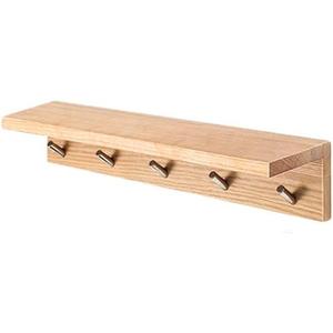 COAT RACK Wall-Mounted Wooden Multiple Metal Hooks Top with Storage Board Clothes Hat Bag Key Hallway Bathroom Closet (Size : 50cm)
