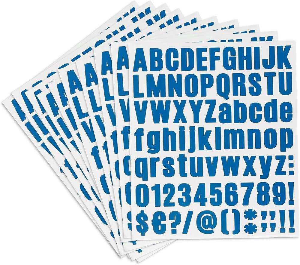 Vinyl Letter Stickers - 10 Sheets, 1 inch Self-Adhesive, Blue Decals for Mailbox, Scrapbooking, DIY Crafts, Classroom Decor, Door Car 4 Pack