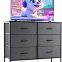 Sweetcrispy Dresser TV Stand, Console Table with 6 Wide Drawers, Entertainment Center for 55" TV Storage Fabric Dresser Drawer for Living Room, Bedroom, Entryway (13.8"D x 38.2"W x 30"H (6 Drawers), Dark Grey)