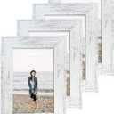 iRahmen 4x6 Picture Frame Set of 4, High Definition Glass Distressed White Frame, 4 x 6 Wood Photo Frames for Tabletop Display and Wall Mounting