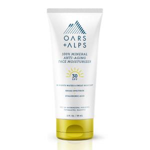 Oars + Alps Mineral SPF 30 Sunscreen and Anti-Aging Face Moisturizer with Hyaluronic Acid, Water and Sweat Resistant, Oil Free, TSA Friendly, 2 Fl Oz