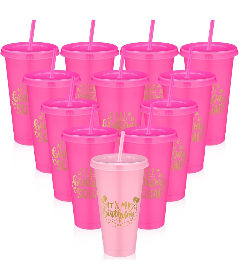 Birthday Party Tumblers 24 oz Squad Plastic Tumblers with Lid and Straw for 20th 30th 40th 50th 60th Birthday Decorations Favor for Women Adults (Pink, Rose Red,12 Pcs) Birthday Party Tumblers 24 oz Squad Plastic Tumblers with Lid and Straw for 20th 30th 40th 50th 60th Birthday Decorations Favor for Women Adults (Pink, Rose Red,12 Pcs)