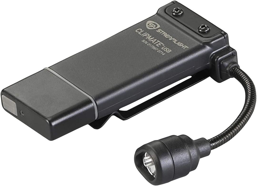 Streamlight 61125 ClipMate 70-Lumen 500-Candela Rechargeable Hands-Free Clip-On Light with White and Red LEDs, Black, One Size