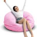 Bean Bag Chair for Adults 3FT,Soft Removable Cover for Teens/Girls Bedroom, Fluffy Giant Round Floor Beanbag Lounger Chairs (No Filler, Pink) (3ft-35x35x13inCapacity: 1-2 People)