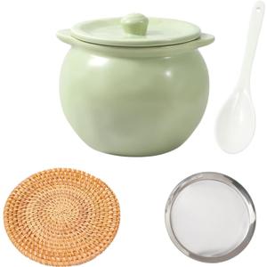 Ceramic Bacon Grease Container with Strainer,23oz Oil Strainer Grease Can Oil Storage Container,Oil Storage Container for Kitchen (Green)