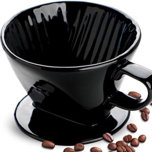 hailanbao Handmade Pour Over Ceramic Coffee Dripper - Authentic Brewing Experience for Camping, Office, and Home (Black)