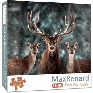 MaxRenard Game 1000 Pieces Jigsaw Puzzle for Adult Animal Toy Noble Deer Family