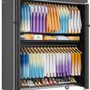 ULIFHOME P8C Max Heavy Duty Clothes RackWith Extended Width Design Rolling Clothing Racks for Hanging Clothes with Lockable Wheels51.2"W x 15.8"D x 80.5"HLoad 700LBSBlack Rack with Black Cover, Black Rack with Black Cover