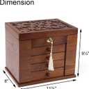 Changsuo Wooden Jewelry Box for Women, Organizer Box of Solid Wood with Lock and Key for Jewelries, Watches, Necklace, Ring, Lockable Storage Case (Dark Brown)