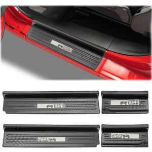 4PCS Door Sill Guards Compatible with Jeep Wrangler JL JLU 2018-2024 & Gladiator JT, Stainless Steel Material Carbon Fiber Door Sill Protector, Front and Rear Door Car Pedal Kick Protection