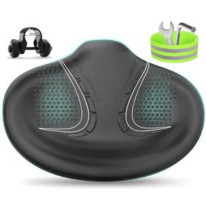 BLUEWIND New Noseless Oversized Bike Seat, Wide Bicycle Saddle Novel Backrest Design for Electric Bike, Fits Most Exercise Bike or Road Stationary Bike Seat Cushion for Men & Women (Black)