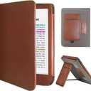 Stand Case for 6" Kobo Clara Colour/Clara BW (2024)/Clara 2E (2022)/Tolino Shine Color/Shine 5/Shine 4,Durable PU Leather Cover with Auto Sleep Wake, Card Slot, Hand Strap Feature,Brown