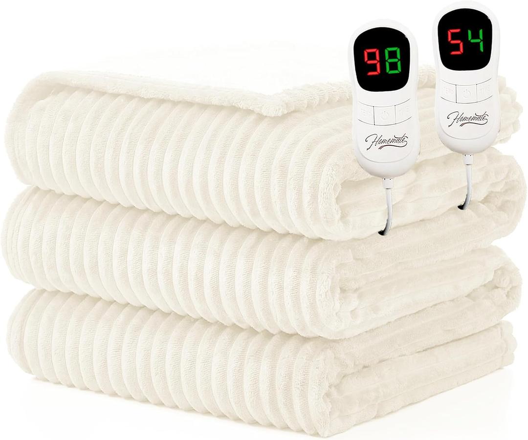 Homemate Electric Heated Blanket King Size - 100"x90" Heating Blanket King Size Dual Control 1/2/4/6/8 Hours Auto-Off 10 Heat Level Over-Heat Protection Soft Flannel Sherpa ETL Certification