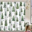 Christmas Pine Tree Shower Curtain, Farmhouse Retro Watercolor Winter Forest Snowflake Green Bathroom Curtains Decor Set, Polyester Waterproof Fabric Bath Curtain with Hooks 72x72 Inch