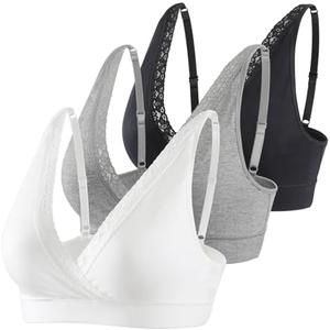 COLOMI Maternity Nursing Bra Wirefree Cotton Breastfeeding Bra for Sleep Lace Maternity Bralette, Medium