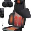 Shiatsu Neck and Back Massager for Chair with Heat, 2 Interchangeable Attachments Full Back Massage Pad Deep Tissue, Adjustable Height 3-Level Intensity for Office Home, Masajeador de Espalda, Black