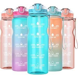 AKASO 32oz Water Bottles with Motivational Time Marker & Straw, Leakproof, Safety Lock, Tritan BPA Free, Water Jug for Fitness Gym Sports Office (Peach)