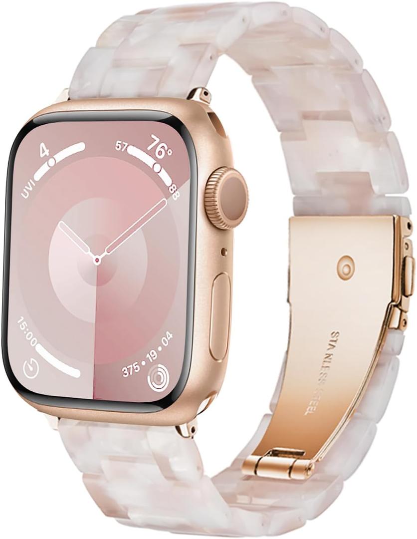 Vamyzji Compatible with Apple Watch Band 41mm 40mm 38mm 42mm 44mm 45mm 46mm 49mm, Light Fashion Resin Tortoise iwatch Band Women for Apple Watch Series 10 Series 9 8 7 6 iWatch SE 5 4 3 2 1, Ultra 2 1 (Flower Pink for Rose Gold)