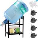 Metal 5 Gallon Water Jug Stand Dispenser with Shelf, Water Stand Drinking Water Cooler Rack with Water Valves and Lockable Casters, Heavy Duty Water Bottle Dispenser Water Rack for Countertop