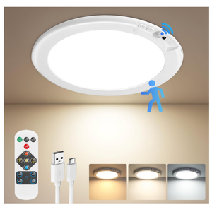 Auncko 1 Pack Rechargeable Ceiling Light, Closet Lights Motion Sensored, Battery Powered Ceiling Light with Remote No Wiring, Wireless Ceiling Lights for Stairs, Garage, Hallway, Porch, Pantry, Shed, (No Remote Control)