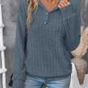 SweatyRocks Women's Long Sleeve Hoodie Sweaters Fall Ribbed Knit Casual Loose Tops with Pockets (Gray, L)